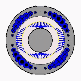 Magnetic field distributions due to single-phase excitation — view 3