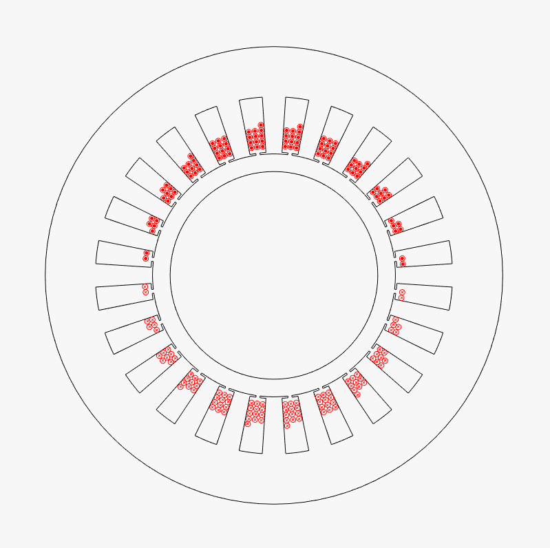 Sinusoidally distributed phase-a conductors in a twenty-four-slot stator