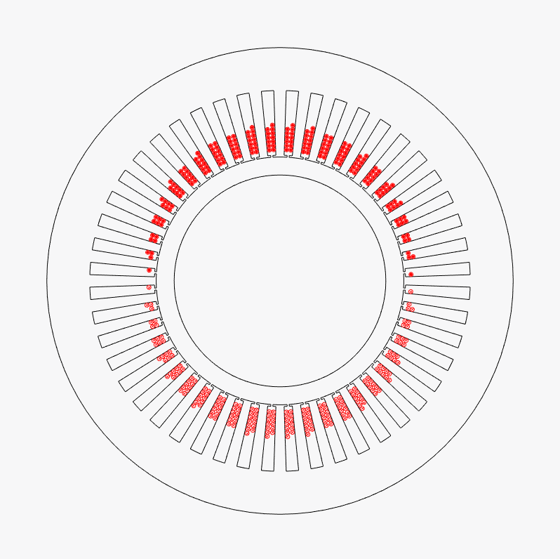 Sinusoidally distributed phase-a conductors in a forty-eight-slot stator